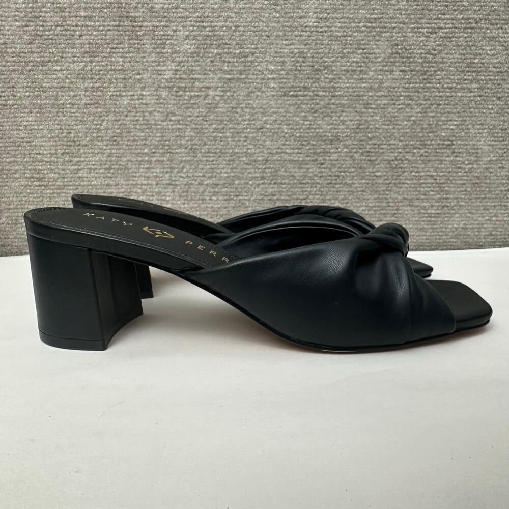 Katy Perry The Tooliped Twisted Sandal Black Faux Leather Mules Block Heel Sz 8M - Picture 2 of 9